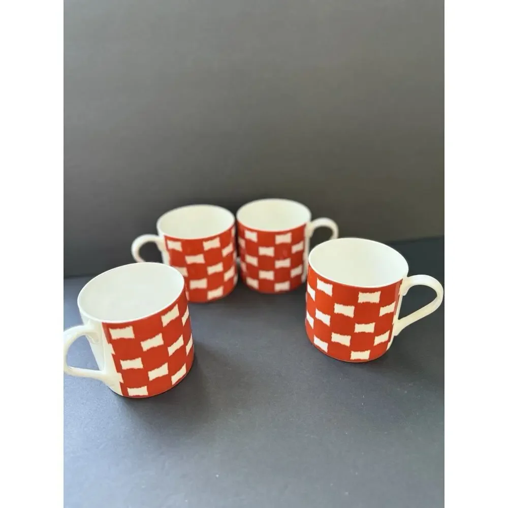 Portobello By Inspire Checkered Mugs Fine Bone China Orange White Set(4) Modern